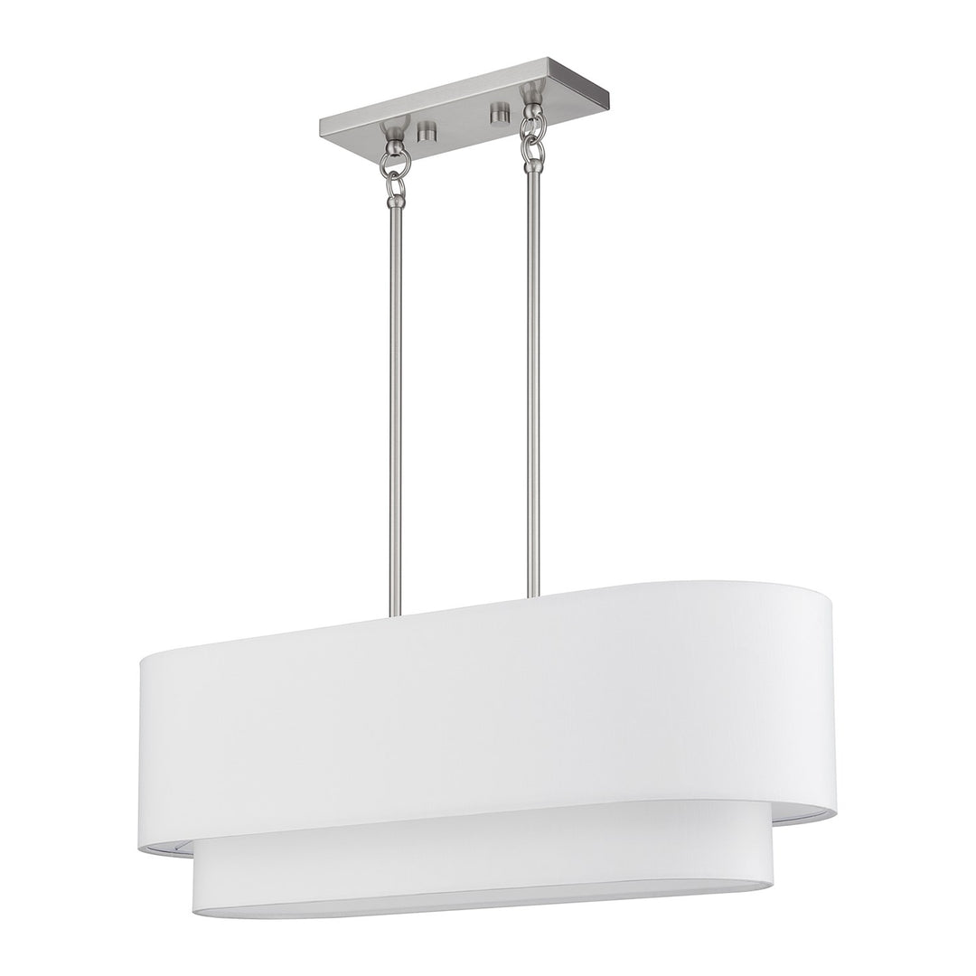 3 Light Brushed Nickel Medium Linear Chandelier With Hand Crafted Off-Whites