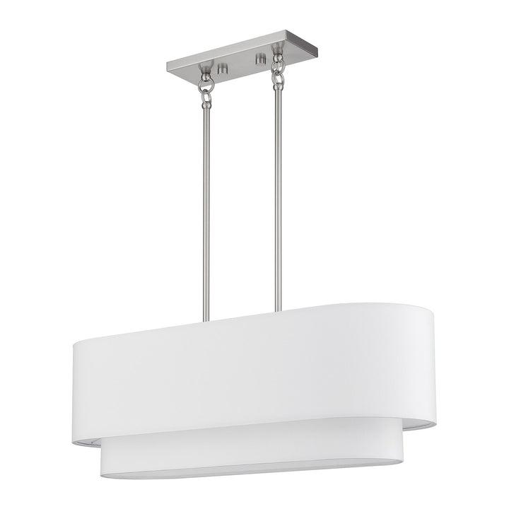 3 Light Brushed Nickel Medium Linear Chandelier With Hand Crafted Off-Whites