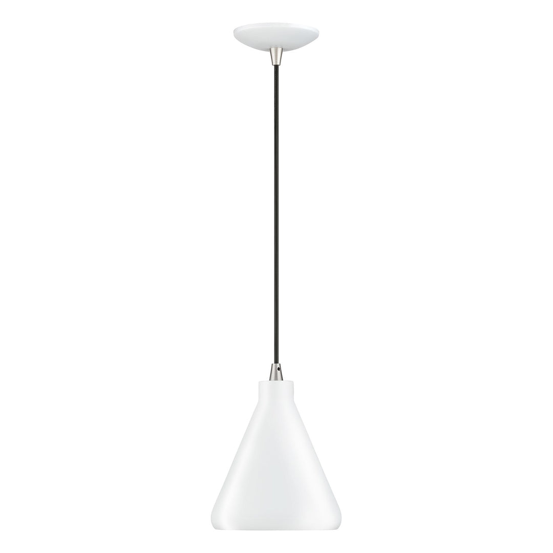 1 Light White Cone Mini Pendant With Brushed Nickel Accents