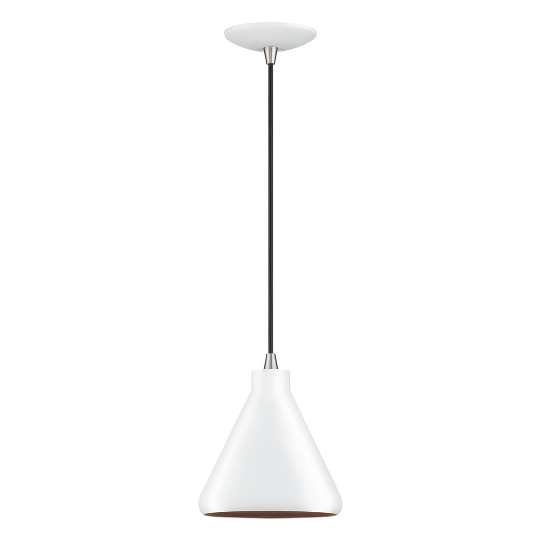 1 Light White Cone Mini Pendant With Brushed Nickel Accents