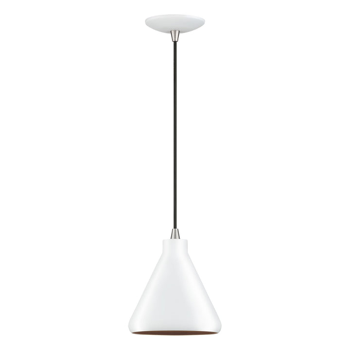 1 Light White Cone Mini Pendant With Brushed Nickel Accents