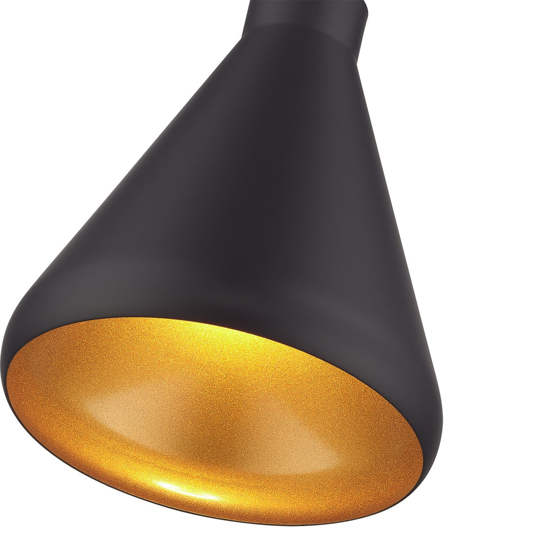 1 Light Bronze Cone Mini Pendant With Antique Brass Accents