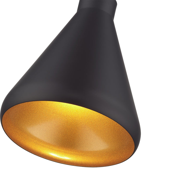 1 Light Bronze Cone Mini Pendant With Antique Brass Accents
