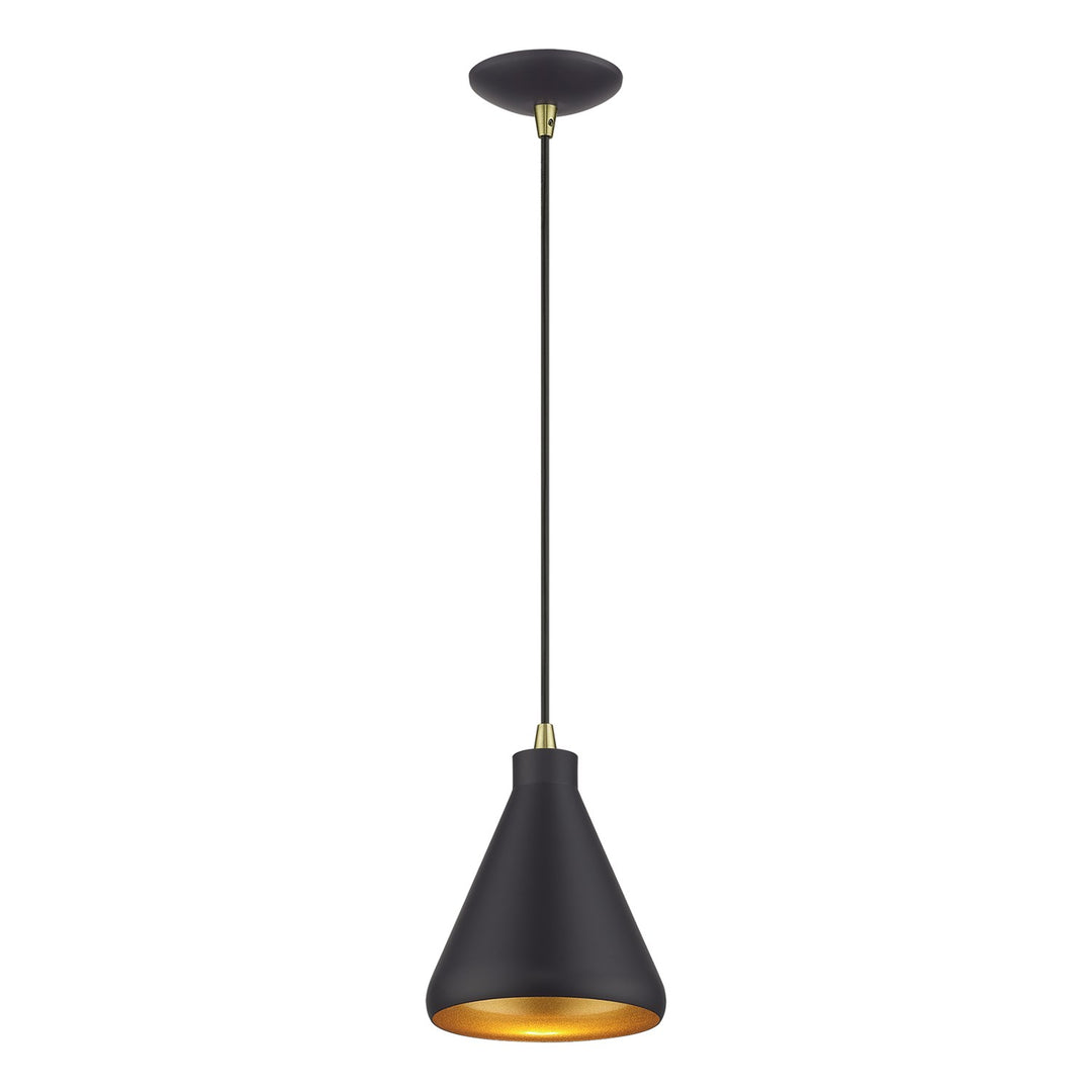 1 Light Bronze Cone Mini Pendant With Antique Brass Accents