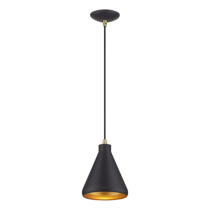1 Light Bronze Cone Mini Pendant With Antique Brass Accents