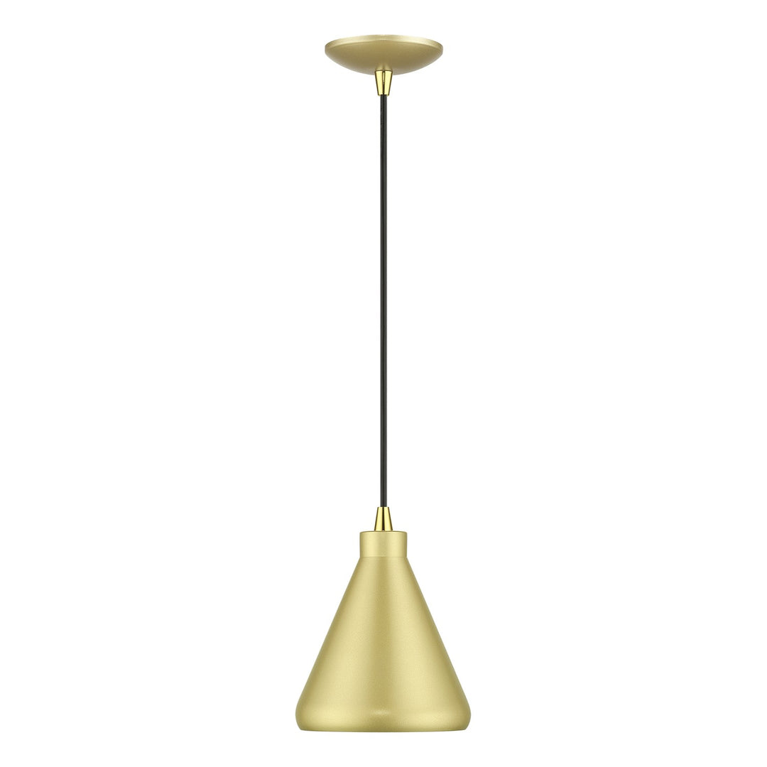 1 Light Soft Gold Cone Mini Pendant With Polished Brass Accents
