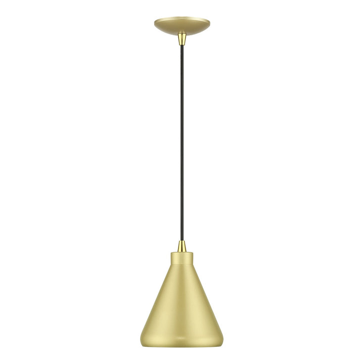 1 Light Soft Gold Cone Mini Pendant With Polished Brass Accents