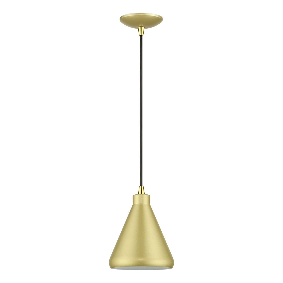 1 Light Soft Gold Cone Mini Pendant With Polished Brass Accents