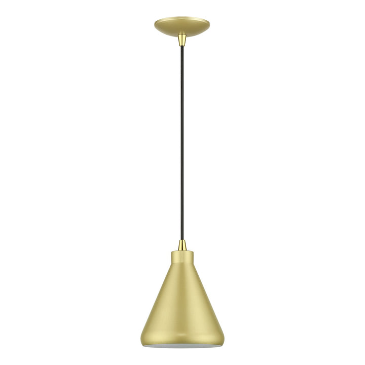 1 Light Soft Gold Cone Mini Pendant With Polished Brass Accents