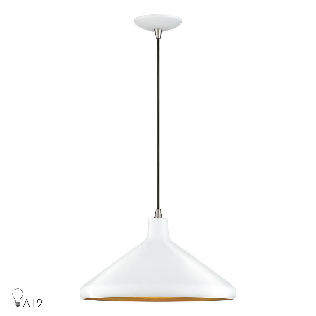 1 Light White Cone Pendant With Brushed Nickel Accents by Livex Lighting