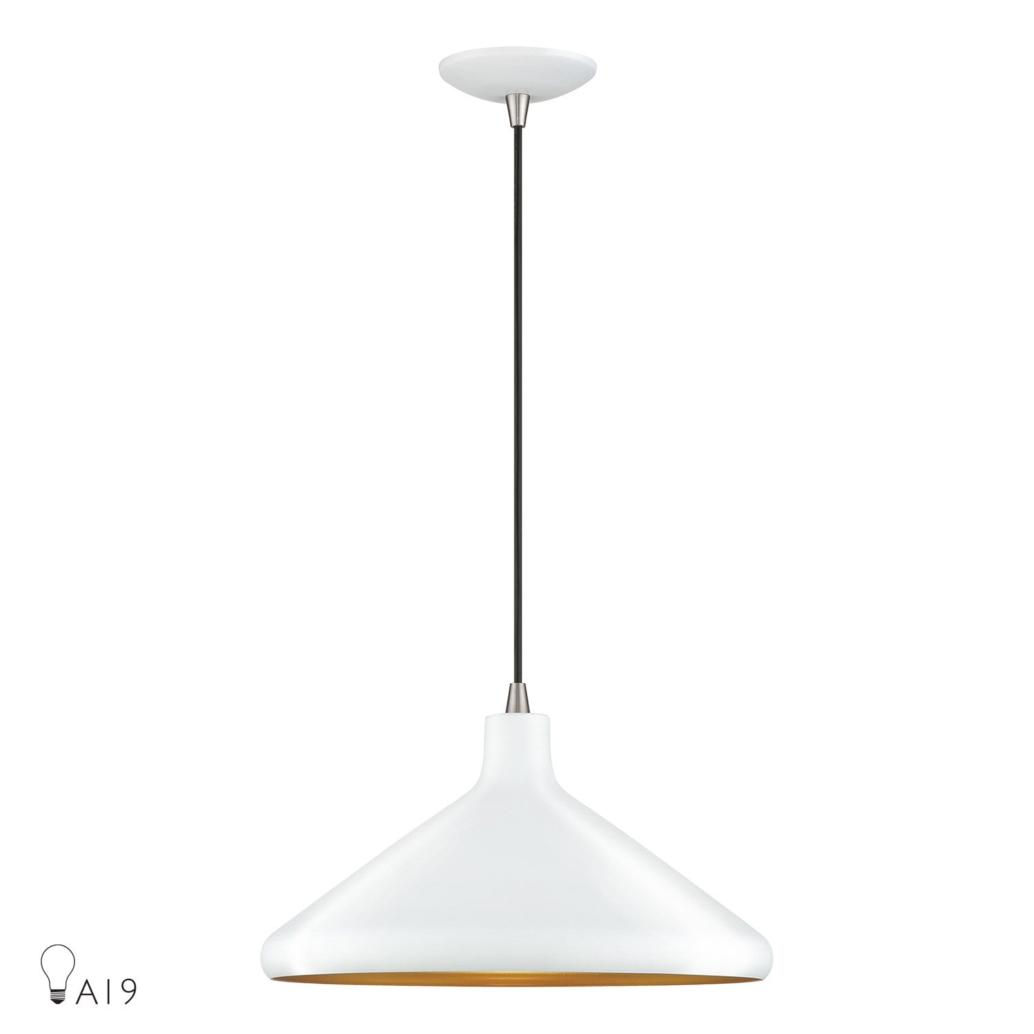 1 Light White Cone Pendant With Brushed Nickel Accents by Livex Lighting