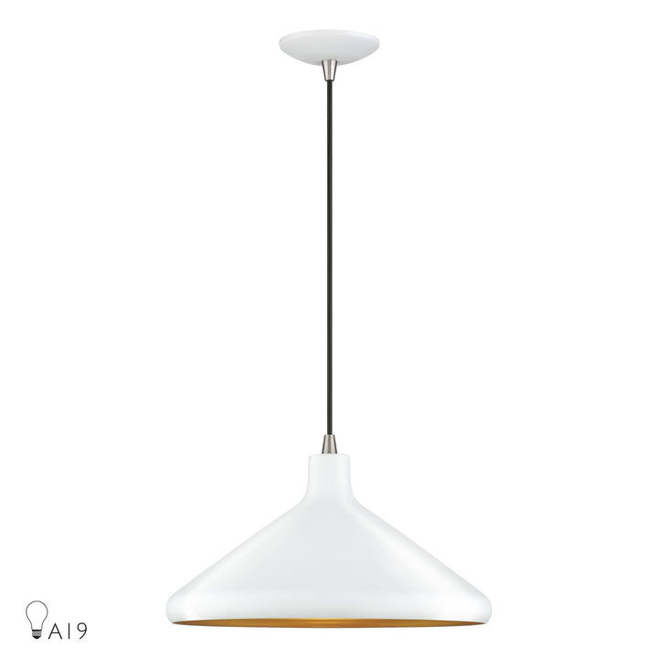 1 Light White Cone Pendant With Brushed Nickel Accents by Livex Lighting