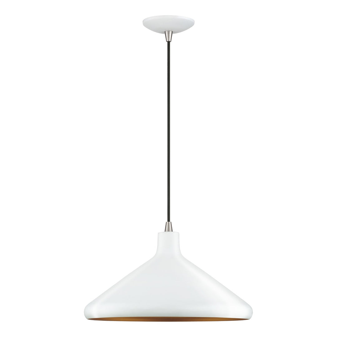 1 Light White Cone Pendant With Brushed Nickel Accents