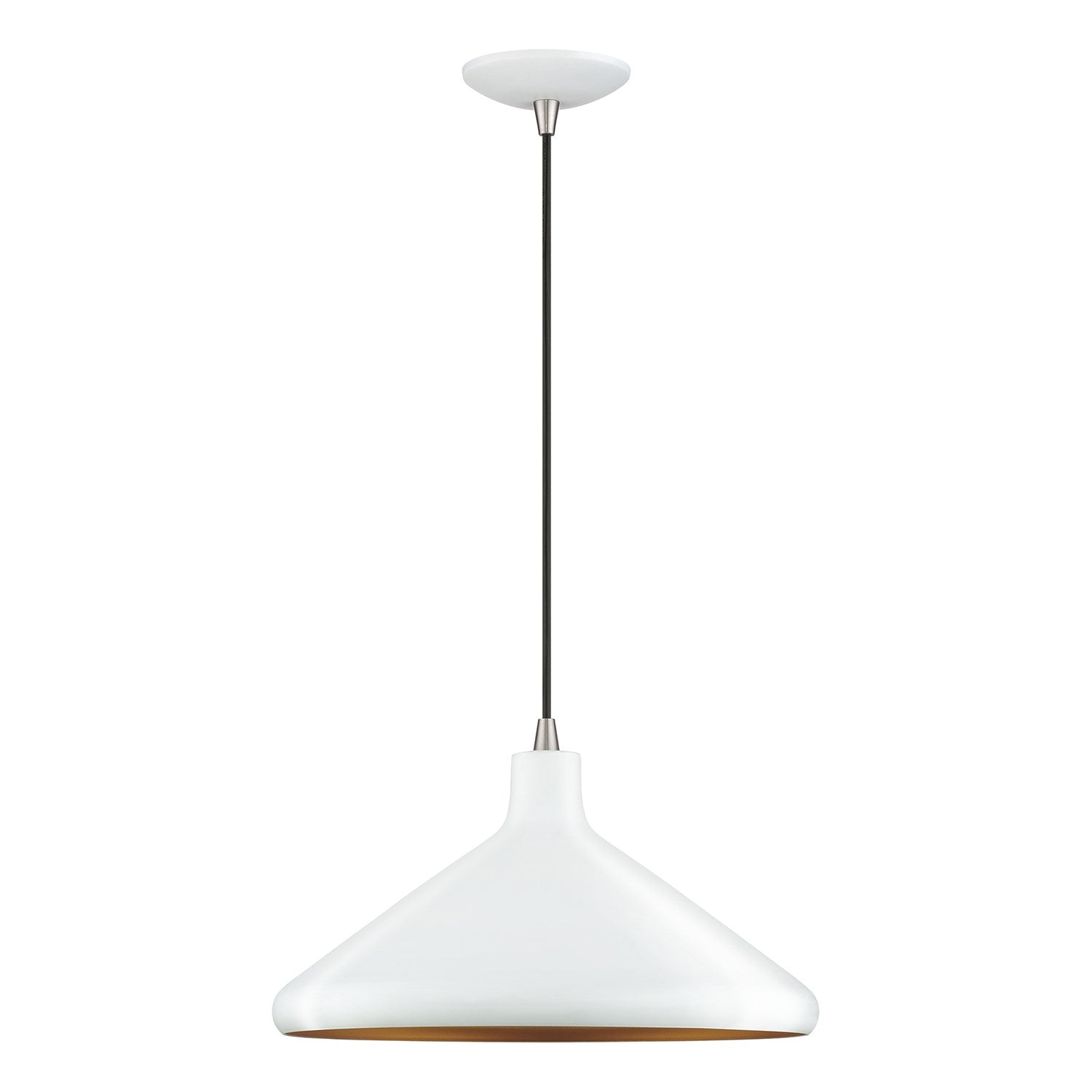 1 Light White Cone Pendant With Brushed Nickel Accents