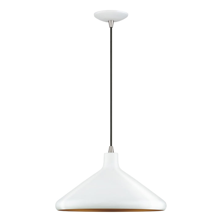 1 Light White Cone Pendant With Brushed Nickel Accents