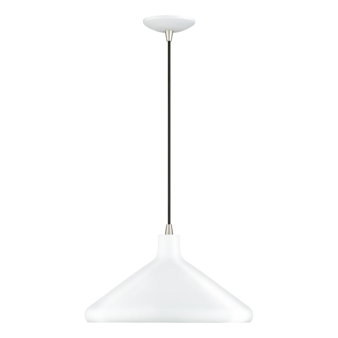 1 Light White Cone Pendant With Brushed Nickel Accents