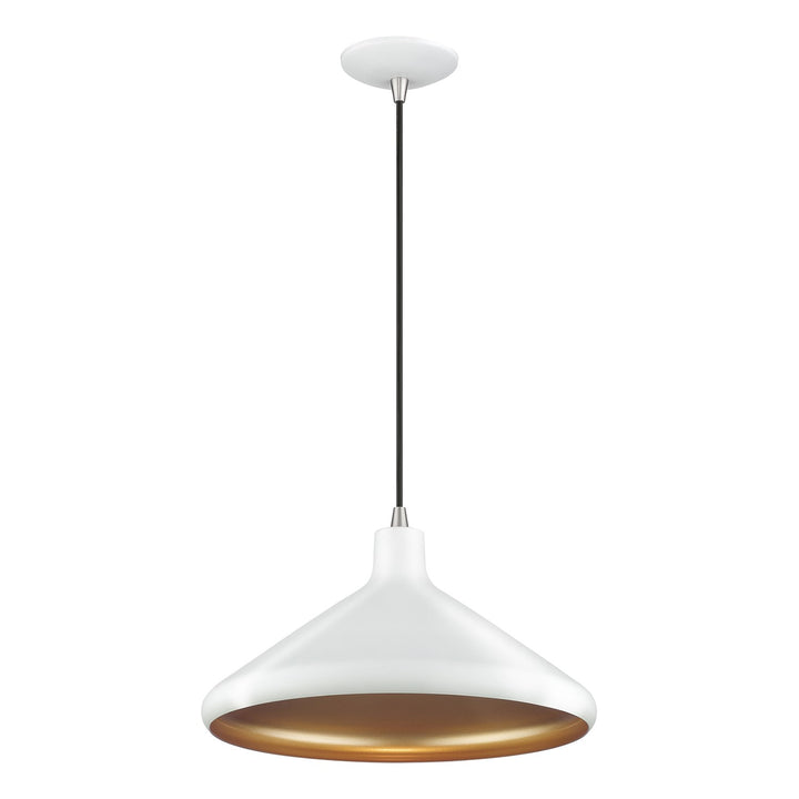 1 Light White Cone Pendant With Brushed Nickel Accents