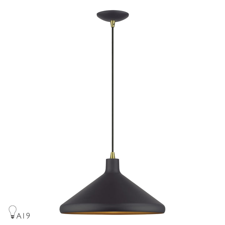 1 Light Bronze Cone Pendant With Antique Brass Accents by Livex Lighting