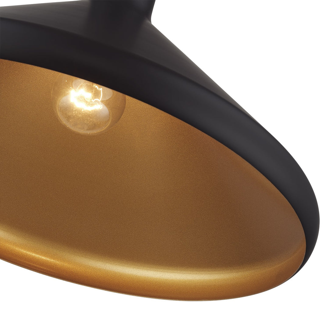 1 Light Bronze Cone Pendant With Antique Brass Accents