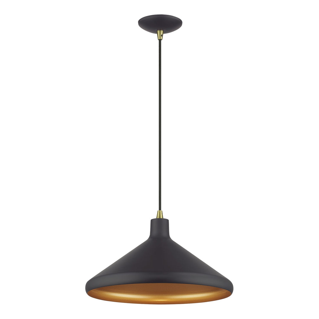 1 Light Bronze Cone Pendant With Antique Brass Accents
