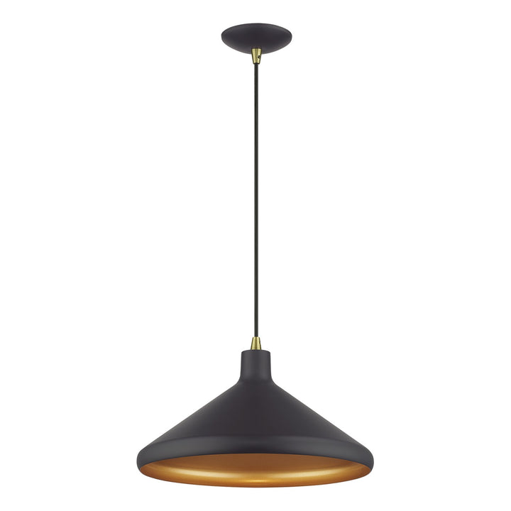 1 Light Bronze Cone Pendant With Antique Brass Accents