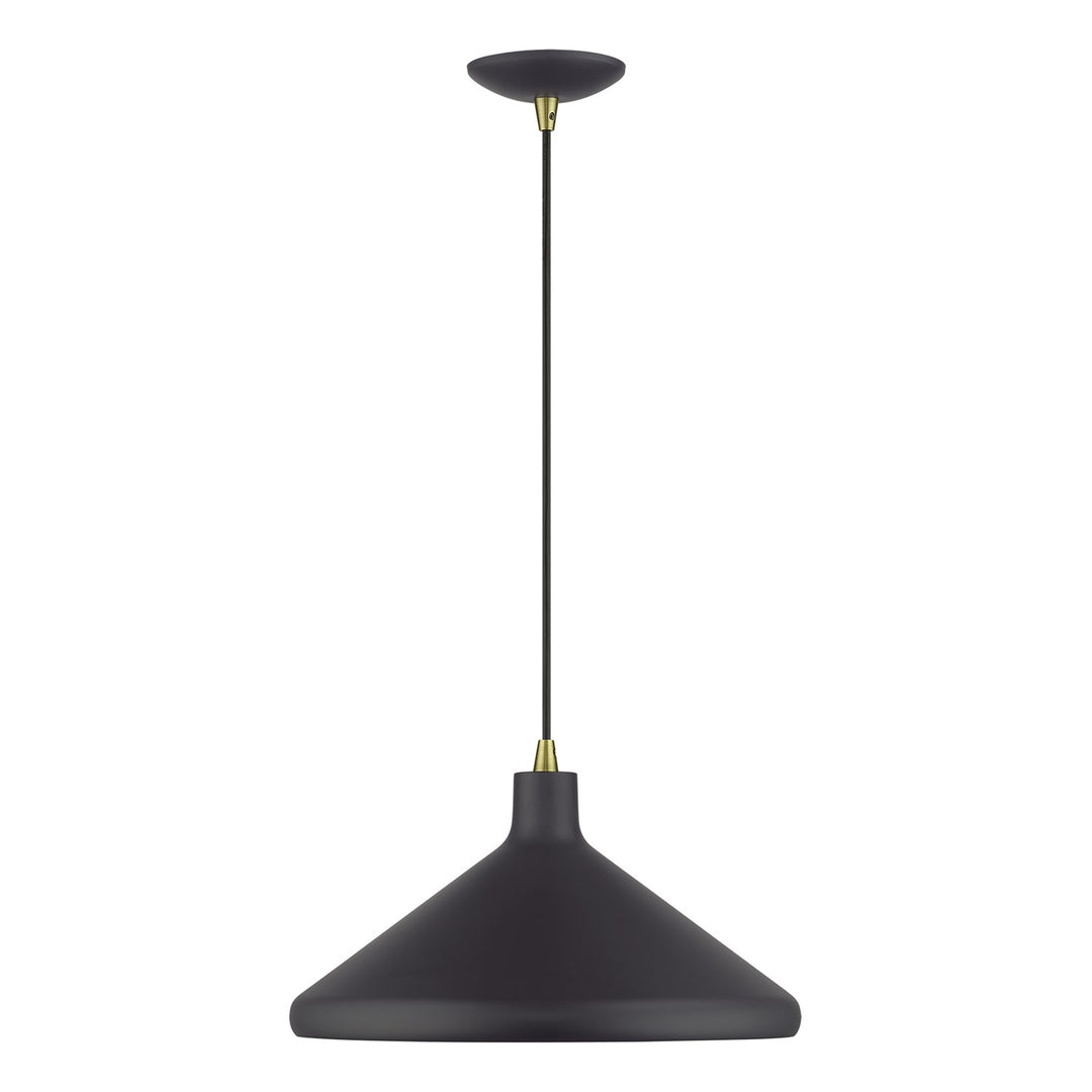 1 Light Bronze Cone Pendant With Antique Brass Accents