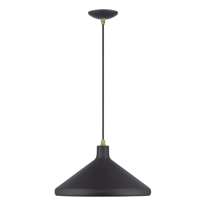1 Light Bronze Cone Pendant With Antique Brass Accents