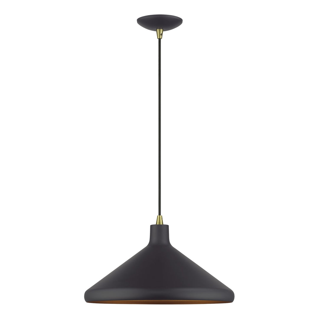 1 Light Bronze Cone Pendant With Antique Brass Accents