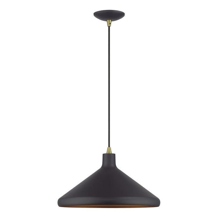 1 Light Bronze Cone Pendant With Antique Brass Accents