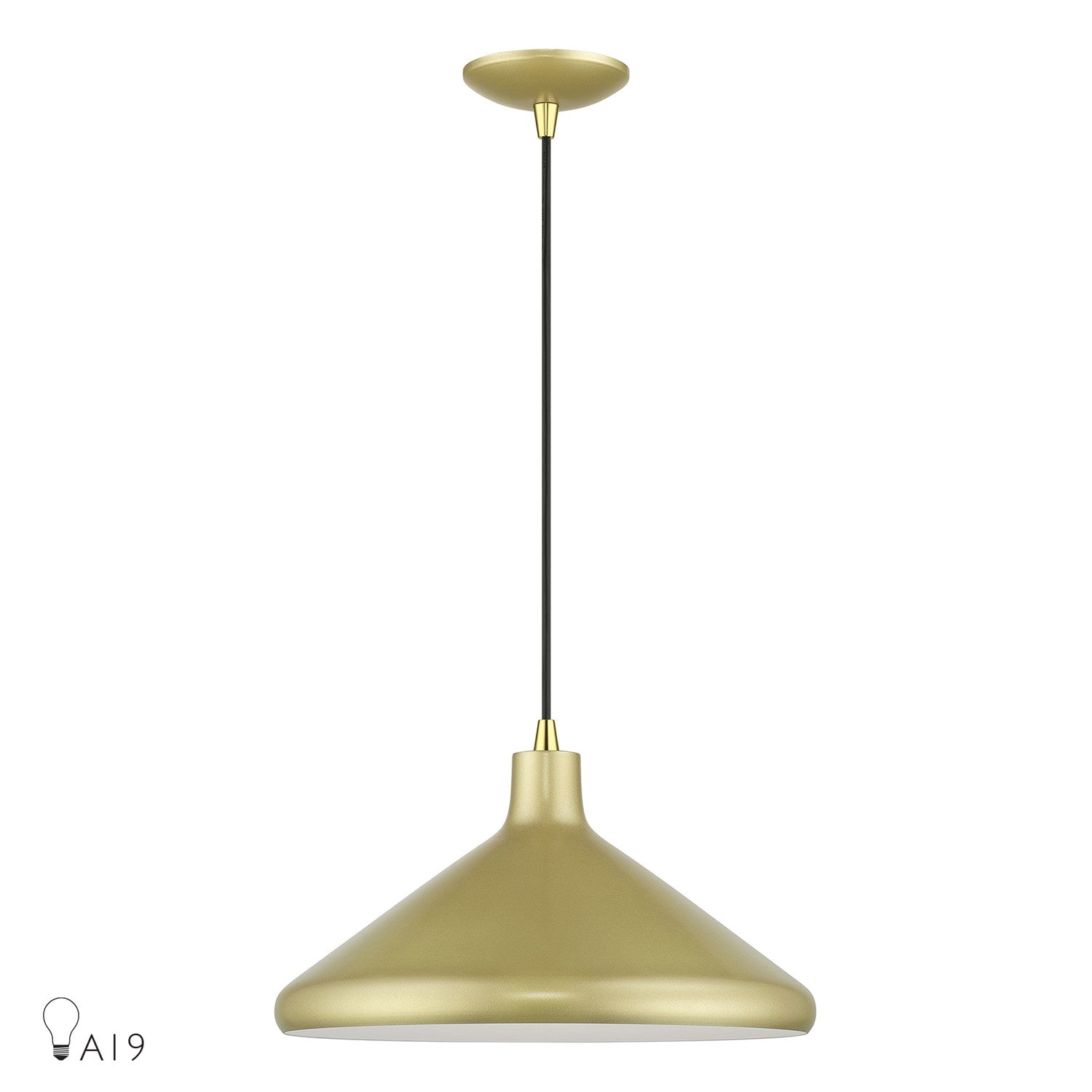 1 Light Soft Gold Cone Pendant With Polished Brass Accents by Livex Lighting