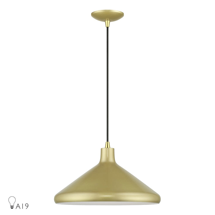 1 Light Soft Gold Cone Pendant With Polished Brass Accents by Livex Lighting