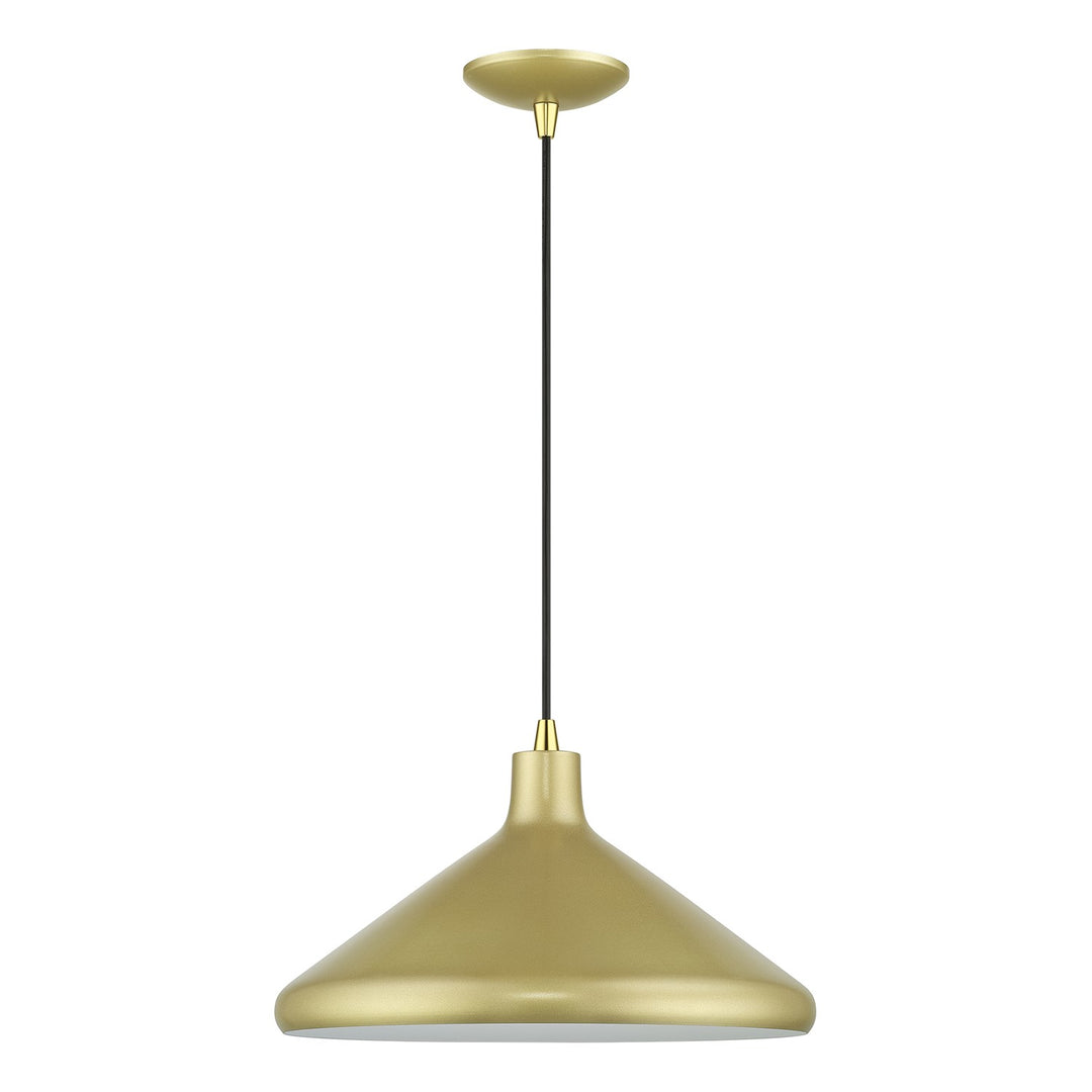 1 Light Soft Gold Cone Pendant With Polished Brass Accents