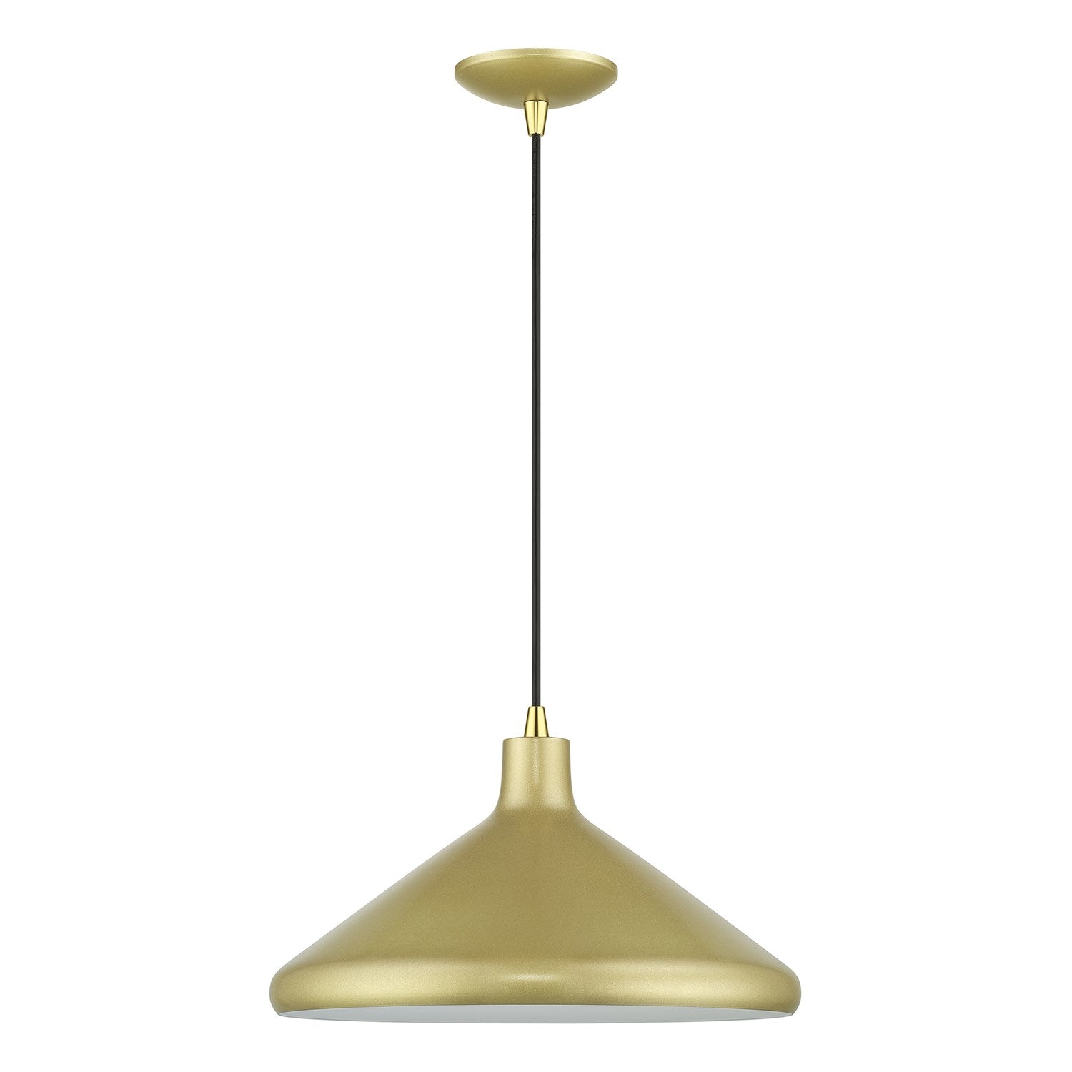 1 Light Soft Gold Cone Pendant With Polished Brass Accents