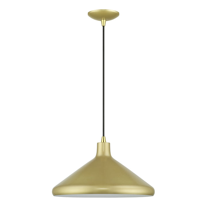 1 Light Soft Gold Cone Pendant With Polished Brass Accents