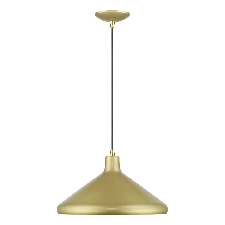 1 Light Soft Gold Cone Pendant With Polished Brass Accents