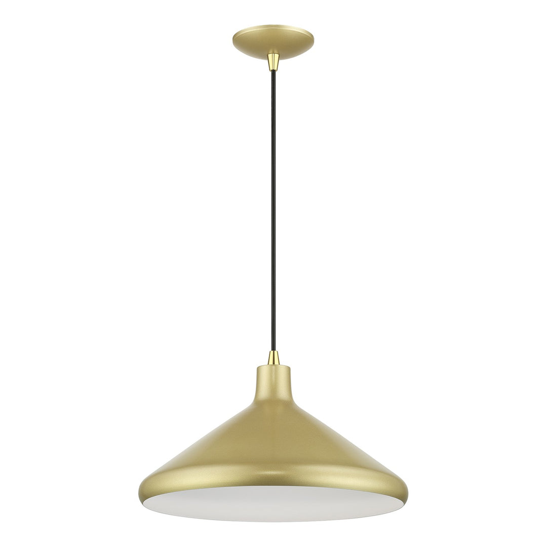 1 Light Soft Gold Cone Pendant With Polished Brass Accents