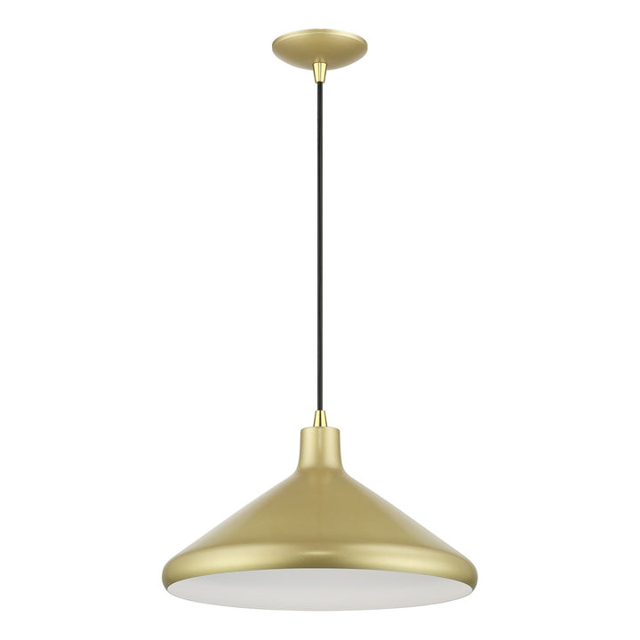 1 Light Soft Gold Cone Pendant With Polished Brass Accents
