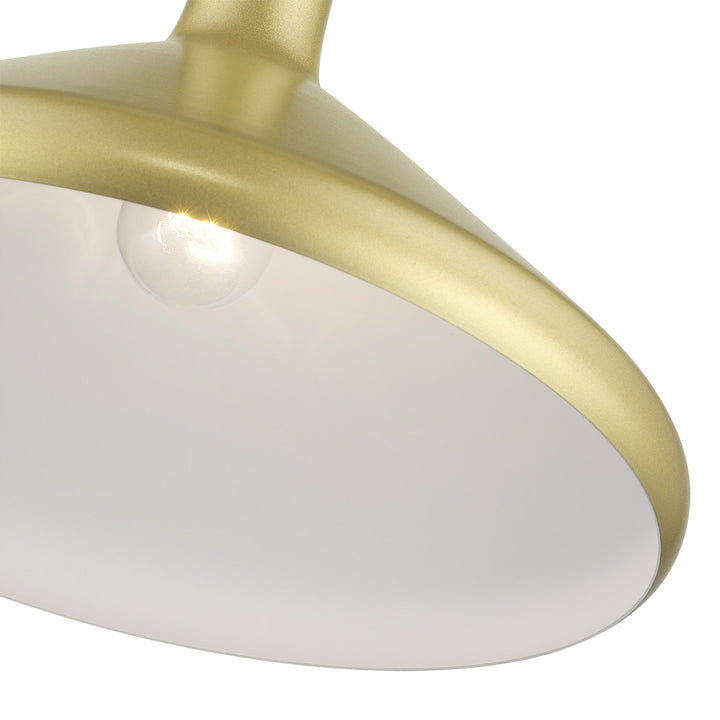 1 Light Soft Gold Cone Pendant With Polished Brass Accents