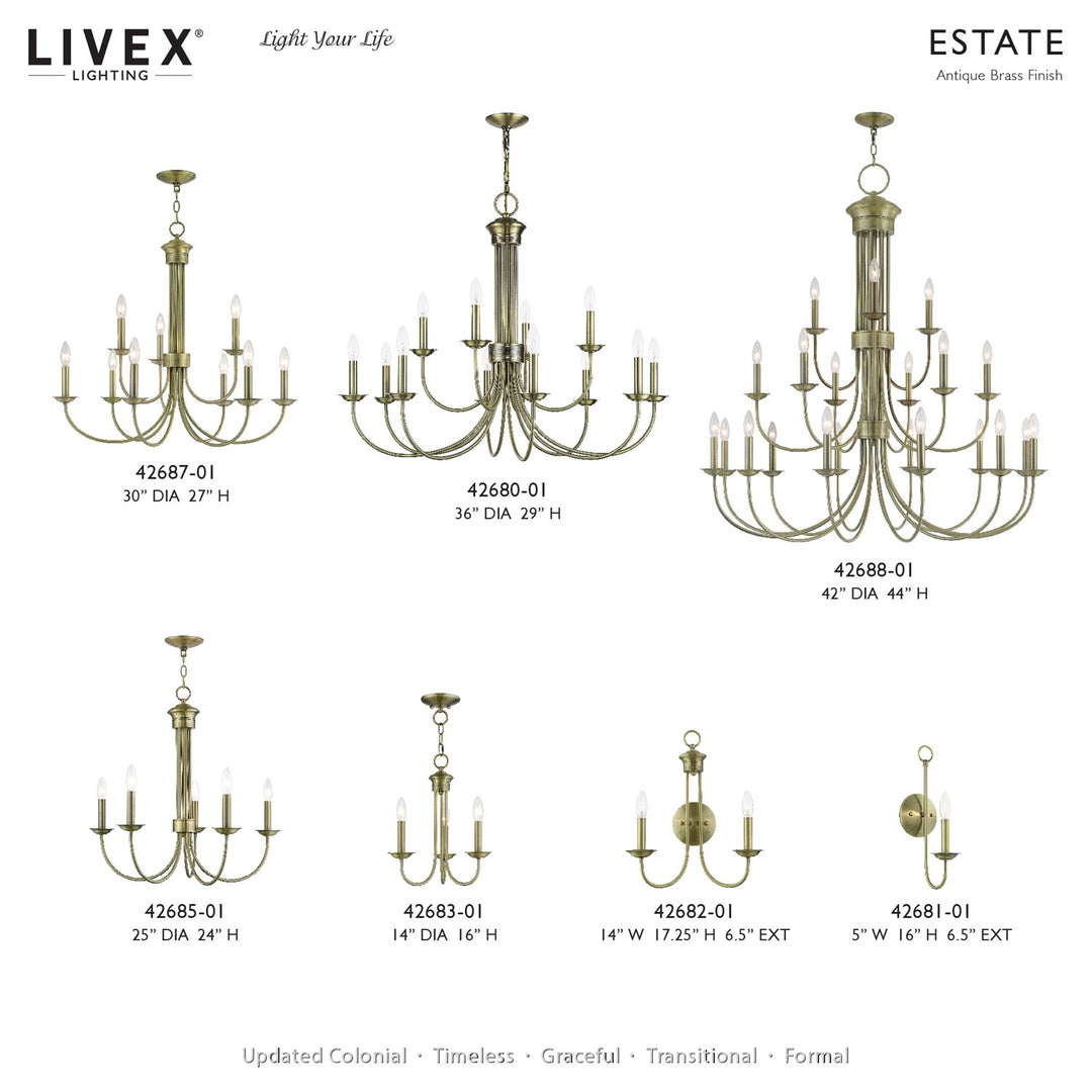 12 Light Antique Brass Large 2-Tier Chandelier