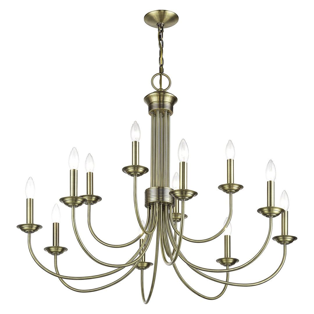 12 Light Antique Brass Large 2-Tier Chandelier