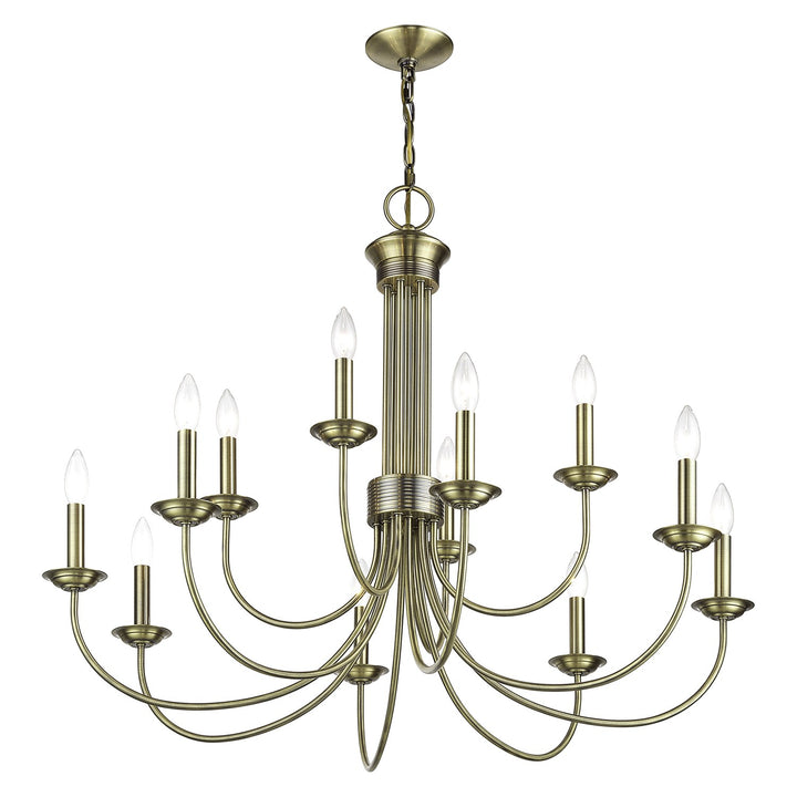 12 Light Antique Brass Large 2-Tier Chandelier