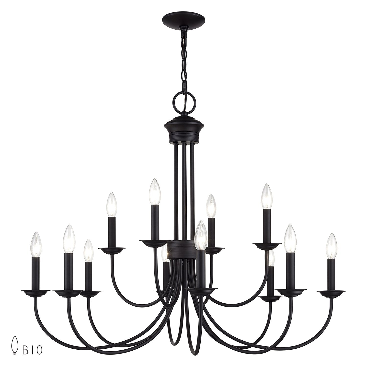 12 Light Black Large 2-Tier Chandelier by Livex Lighting