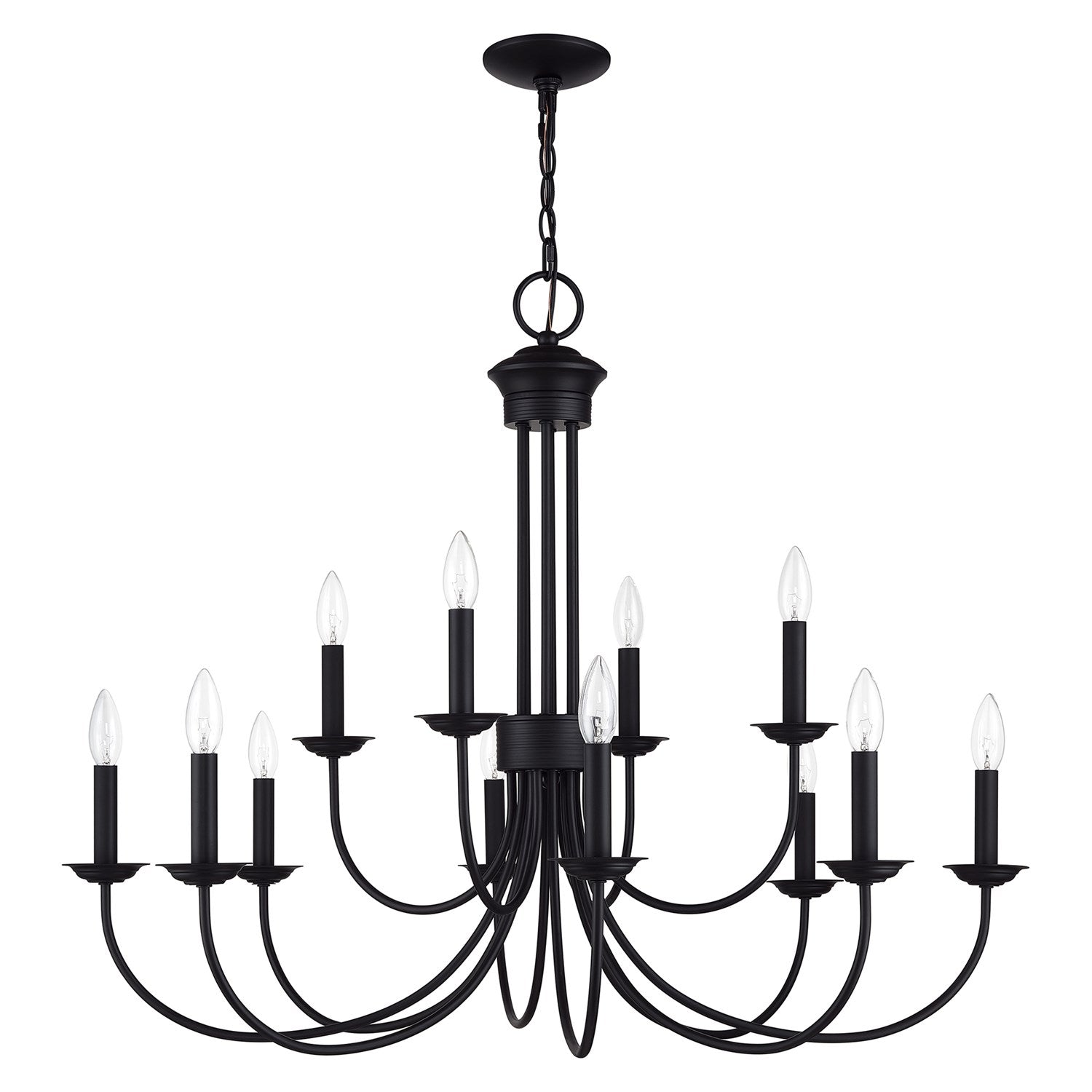 12 Light Black Large 2-Tier Chandelier