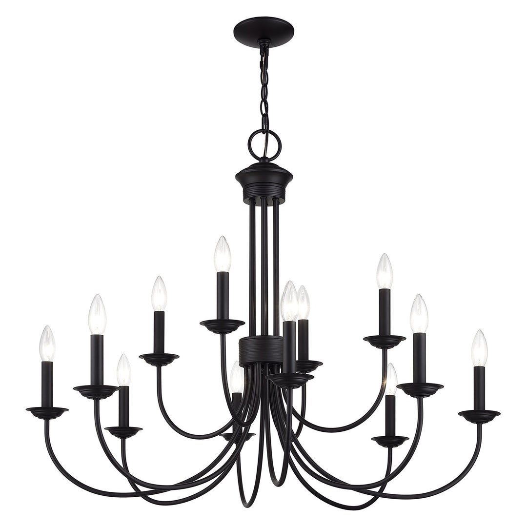 12 Light Black Large 2-Tier Chandelier