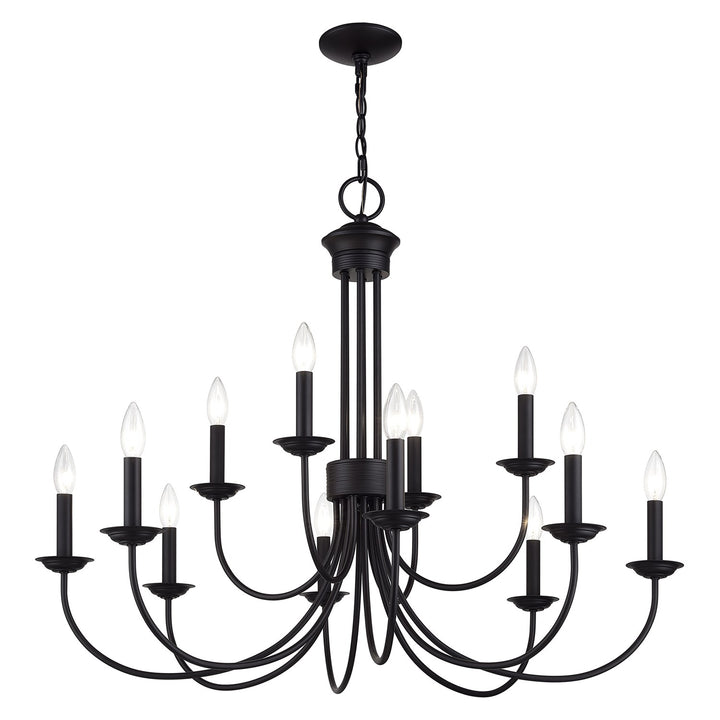12 Light Black Large 2-Tier Chandelier