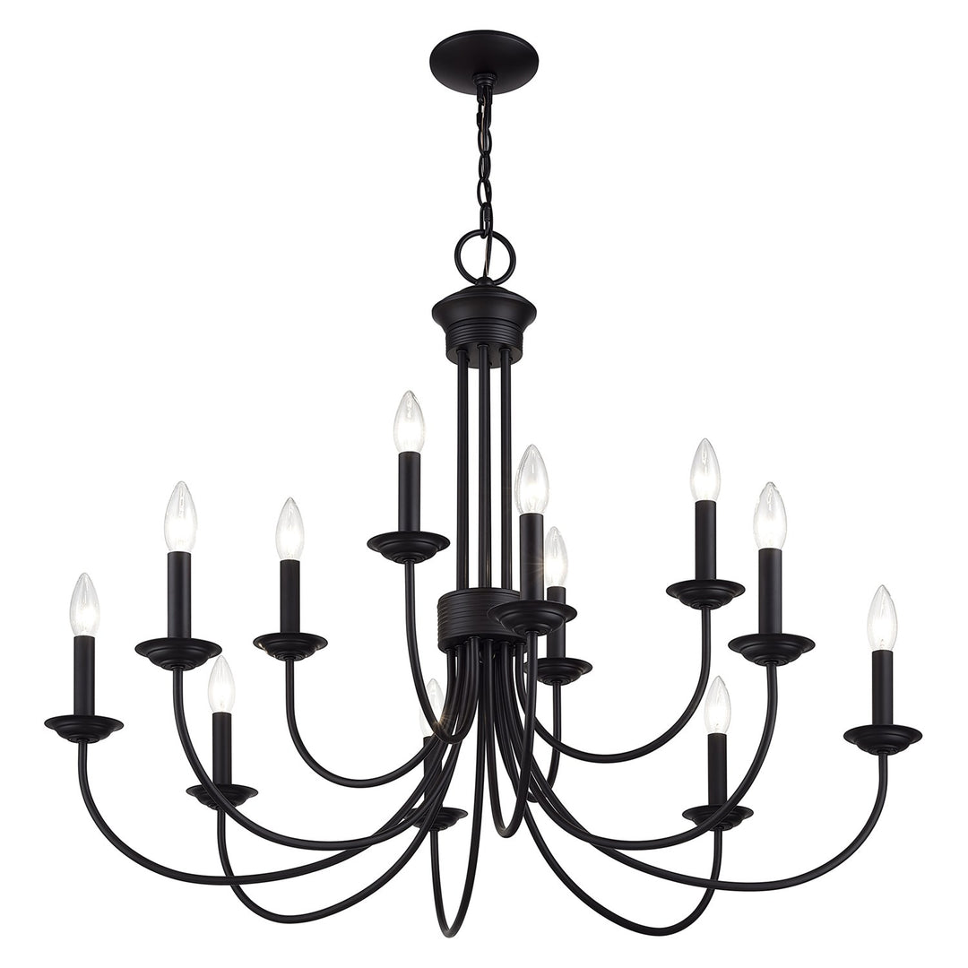 12 Light Black Large 2-Tier Chandelier
