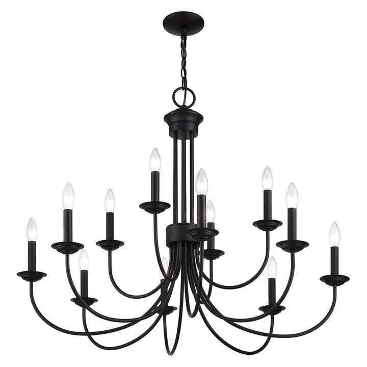 12 Light Black Large 2-Tier Chandelier