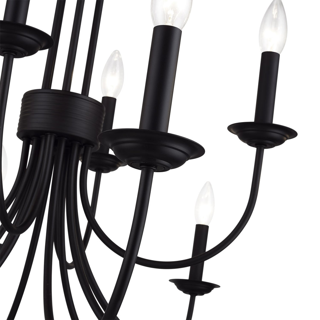 12 Light Black Large 2-Tier Chandelier