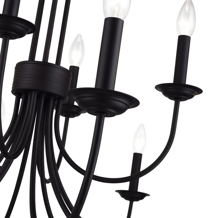 12 Light Black Large 2-Tier Chandelier