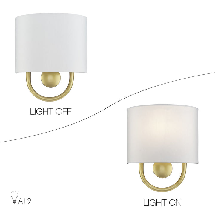 1 Light Soft Gold Ada Sconce With Hand Crafted Off-White Fabric Shade